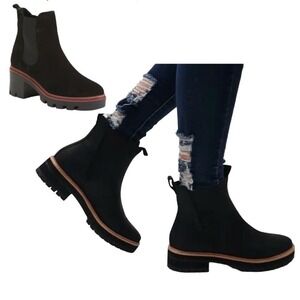 Antonio‎ De Faria Portugal Suede Chelsea Boots Platform Lug Sole Heel Black 8